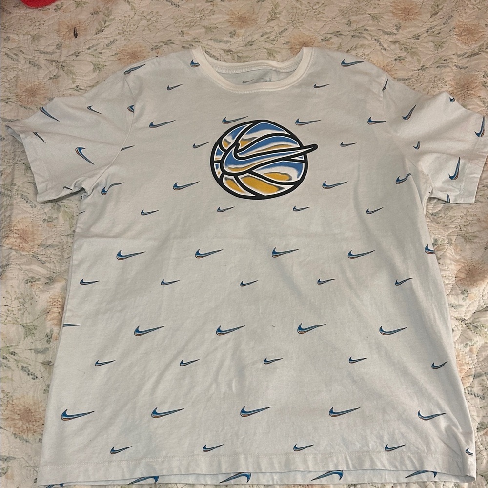 Nike White Tee with Blue and Yellow Graphic